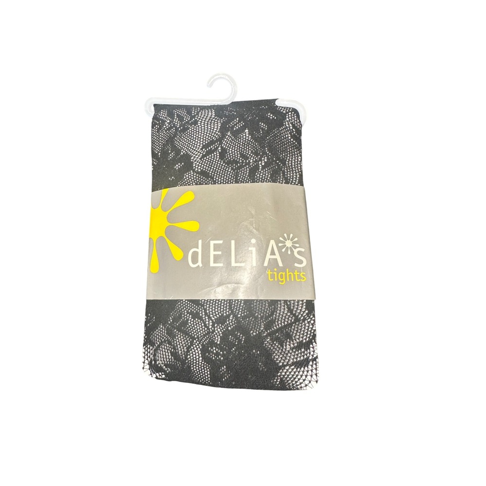 Delia's Black Floral Lace Tights Hosiery Pantyhose Sexy Medium /‎ Large M/L